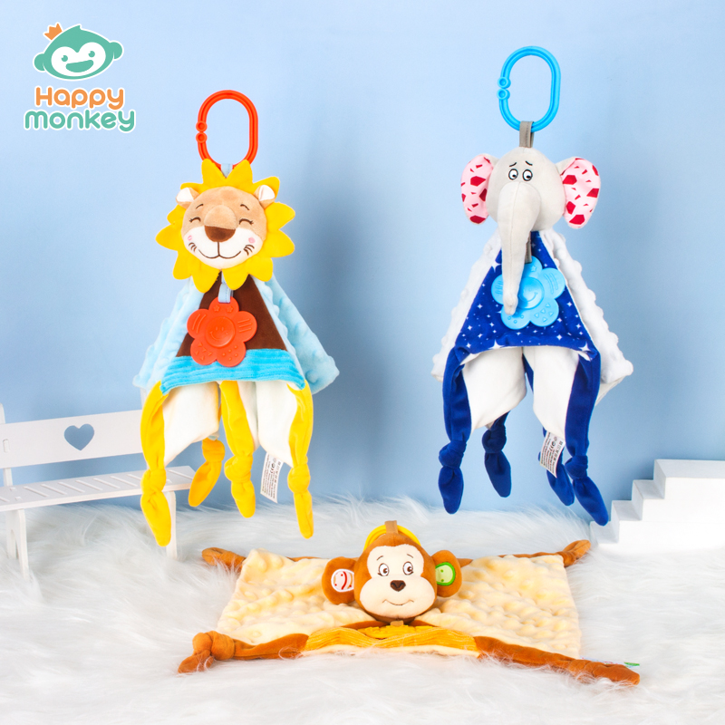 Happy monkey安撫巾嬰兒可啃咬安撫玩偶睡覺(jué)公仔寶寶玩具毛絨手偶
